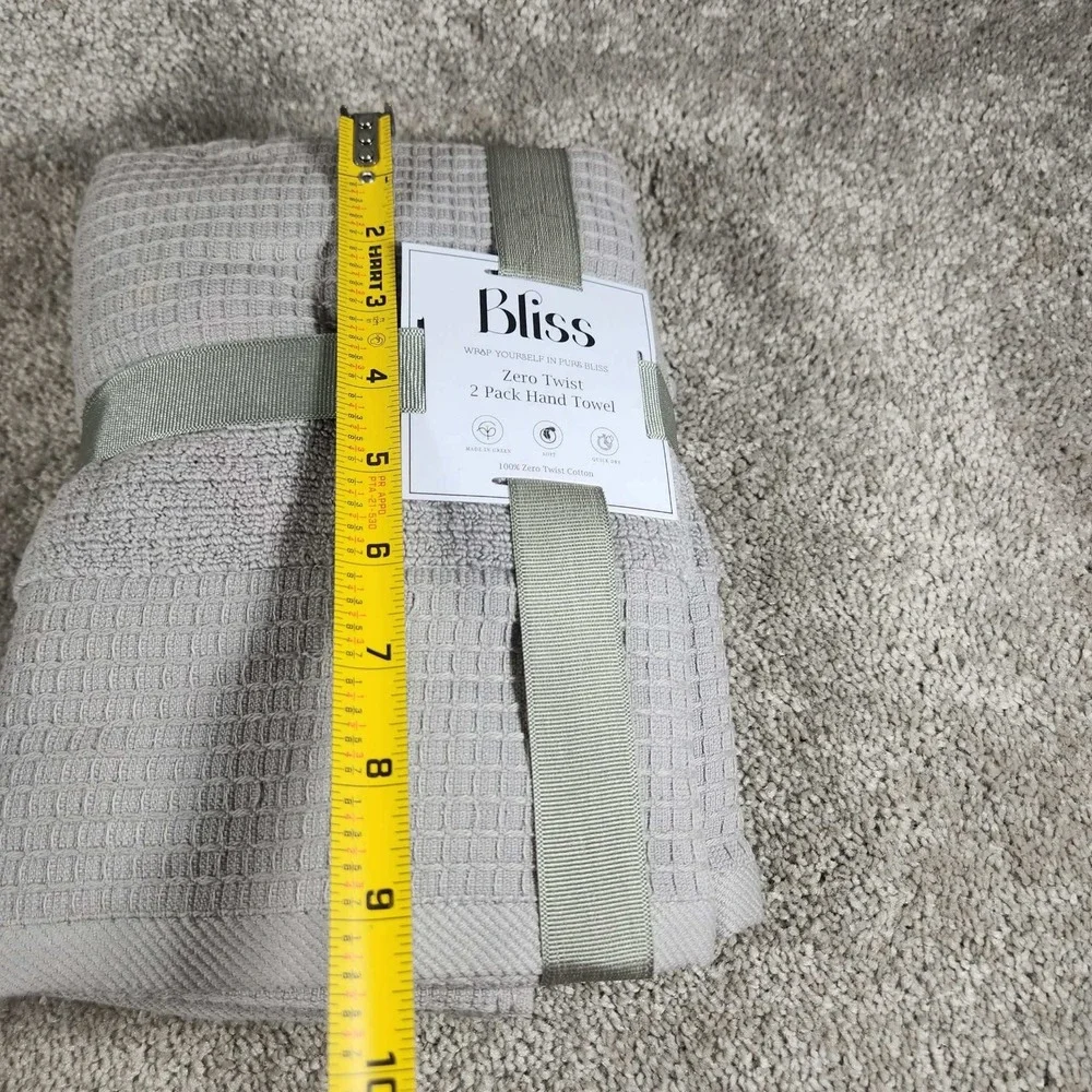 Bliss Hand Towel Grey Zero Twist Waffle Weave 2 Pack Cotton 18inx28in